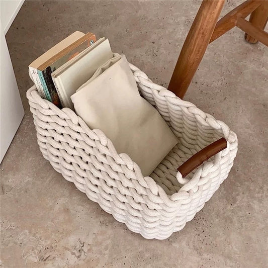 HomeTaro Handmade Cotton Rope Storage Basket with Lining