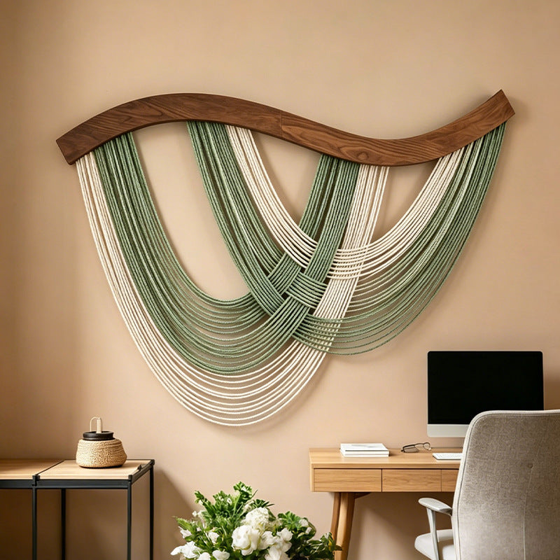 HomeTaro Nordic Gradient Cotton Rope Wall Tapestry with Wood Rod