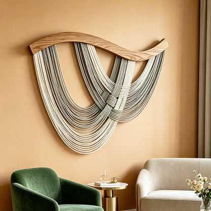 HomeTaro Nordic Gradient Cotton Rope Wall Tapestry with Wood Rod