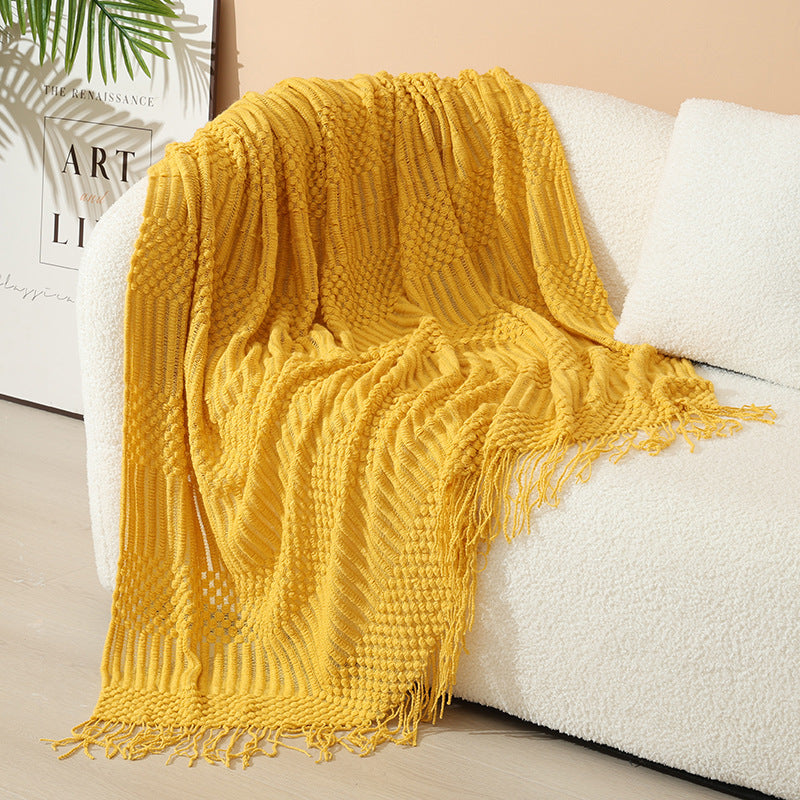 HomeTaro Nordic Bubble Knit Tassel Throw Blanket