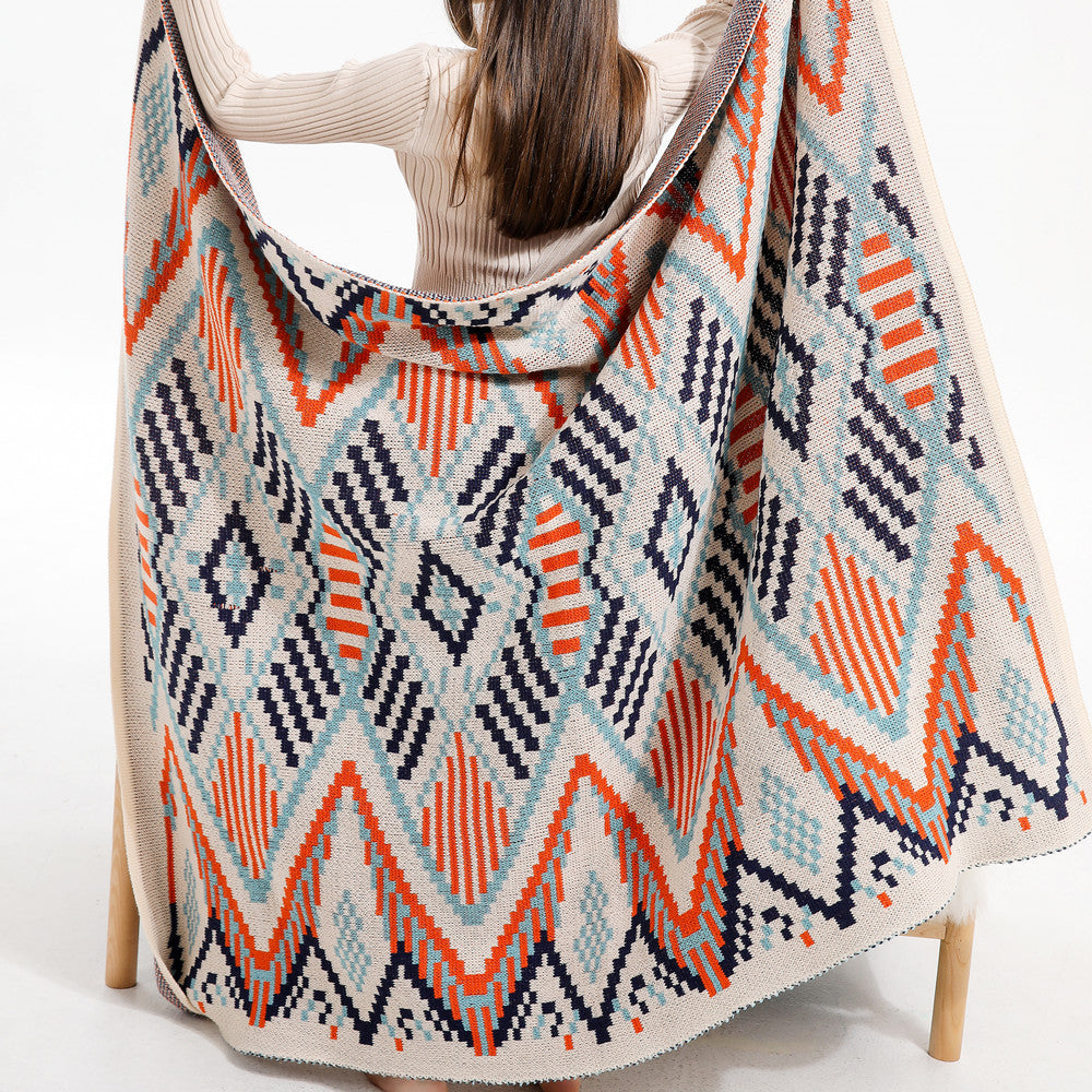 HomeTaro Bohemian Wave-Knit Tassel Throw Blanket