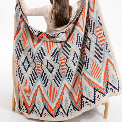 HomeTaro Bohemian Wave-Knit Tassel Throw Blanket