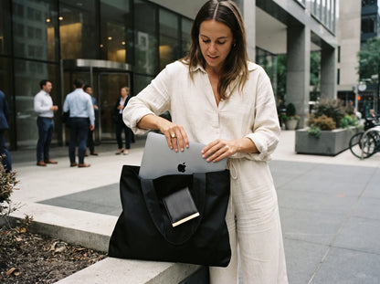 Foldable Vegan Leather Tote Bag with Keychain Charm Pouch
