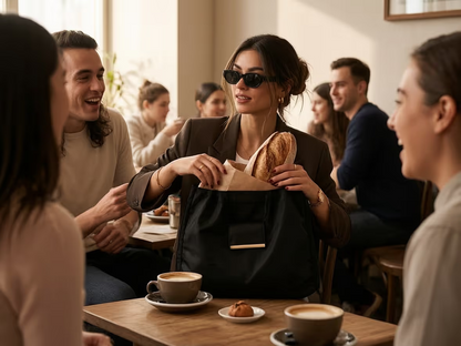 Foldable Vegan Leather Tote Bag with Keychain Charm Pouch