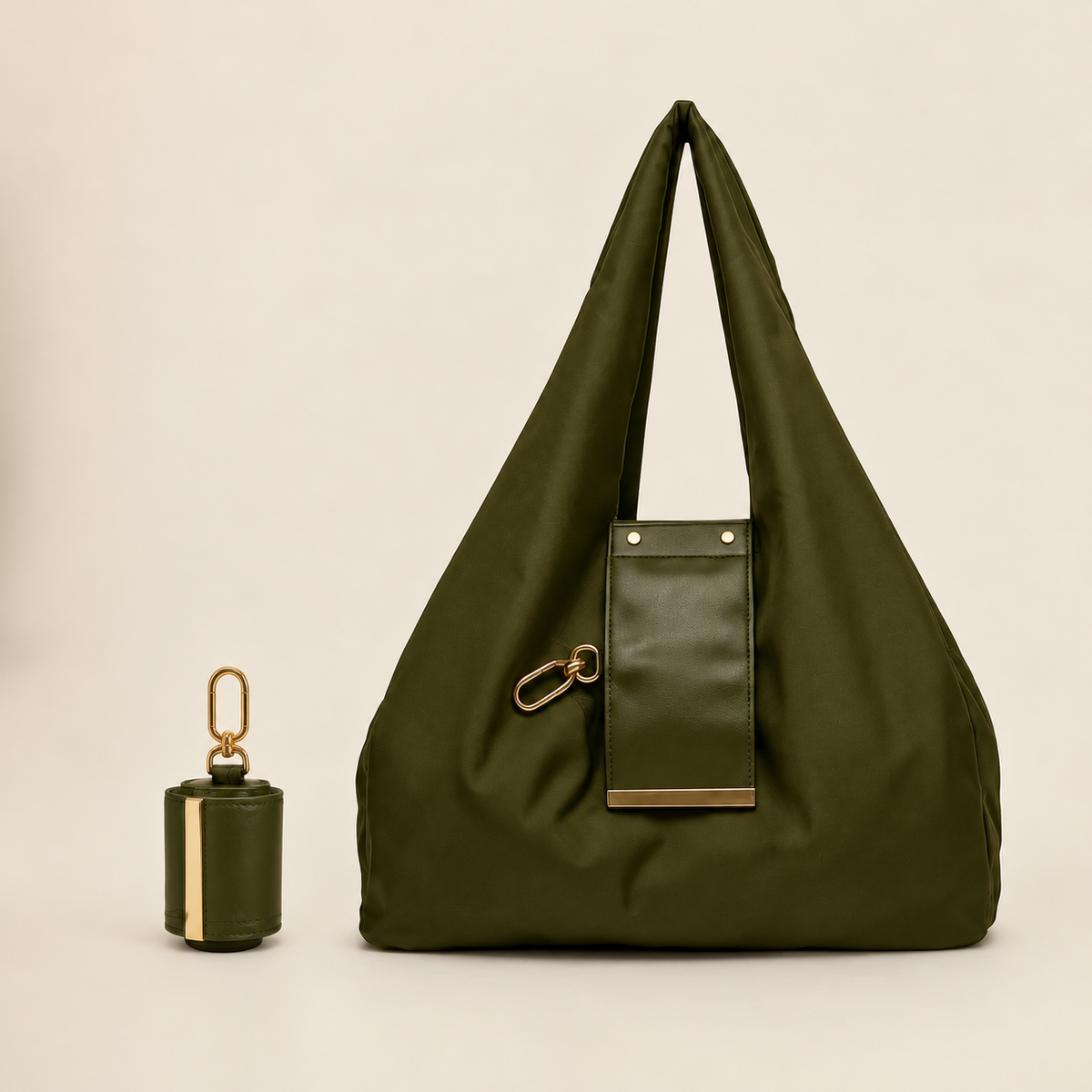 Foldable Vegan Leather Tote Bag with Keychain Charm Pouch