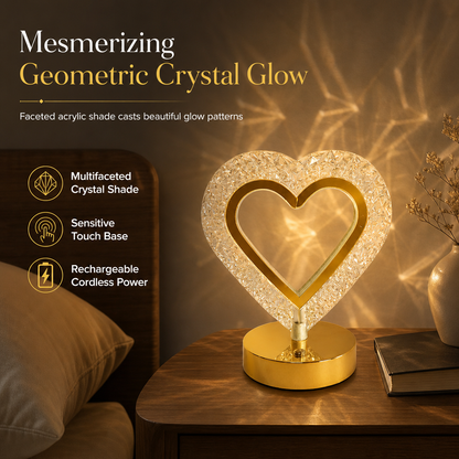 Heart-shaped bedside lamp giving off a warm glow