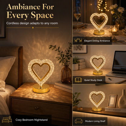 Heart-Shaped Crystal Touch Bedside Lamp, Rechargeable LED Atmosphere Night Light