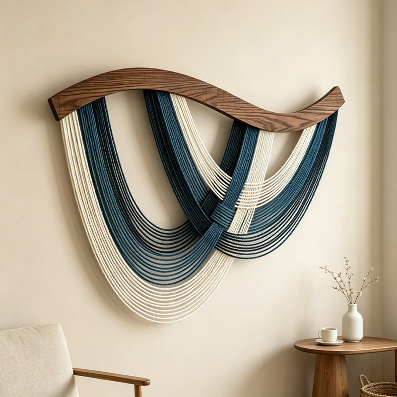 HomeTaro Nordic Gradient Cotton Rope Wall Tapestry with Wood Rod