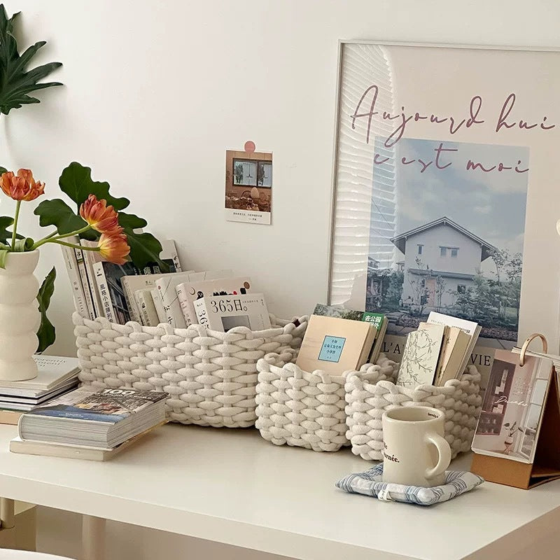 HomeTaro Handmade Cotton Rope Storage Basket with Lining