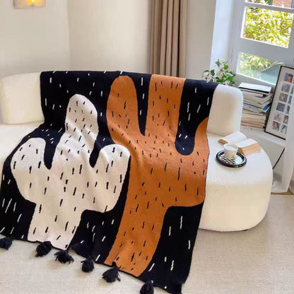 HomeTaro Cactus-Pattern Knit Throw Blanket