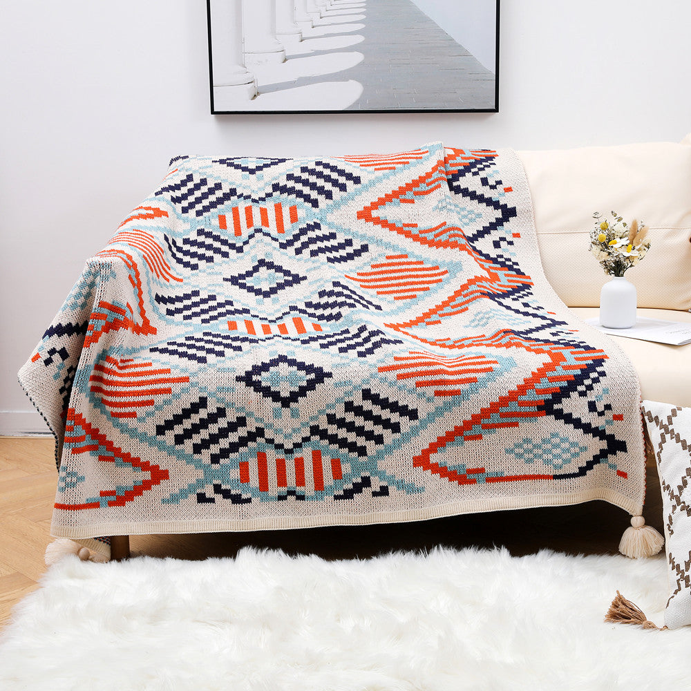 HomeTaro Bohemian Wave-Knit Tassel Throw Blanket