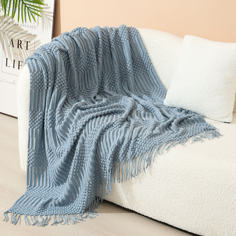 HomeTaro Nordic Bubble Knit Tassel Throw Blanket