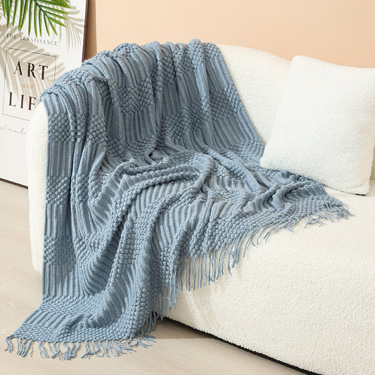 HomeTaro Nordic Bubble Knit Tassel Throw Blanket