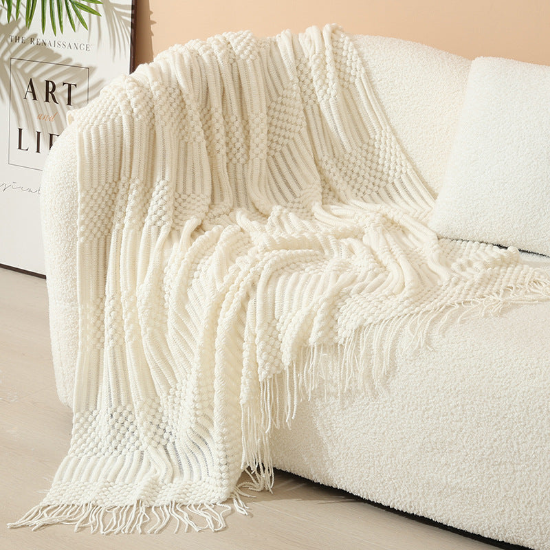 HomeTaro Nordic Bubble Knit Tassel Throw Blanket