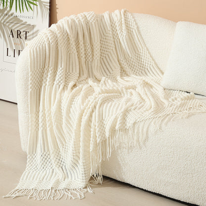 HomeTaro Nordic Bubble Knit Tassel Throw Blanket